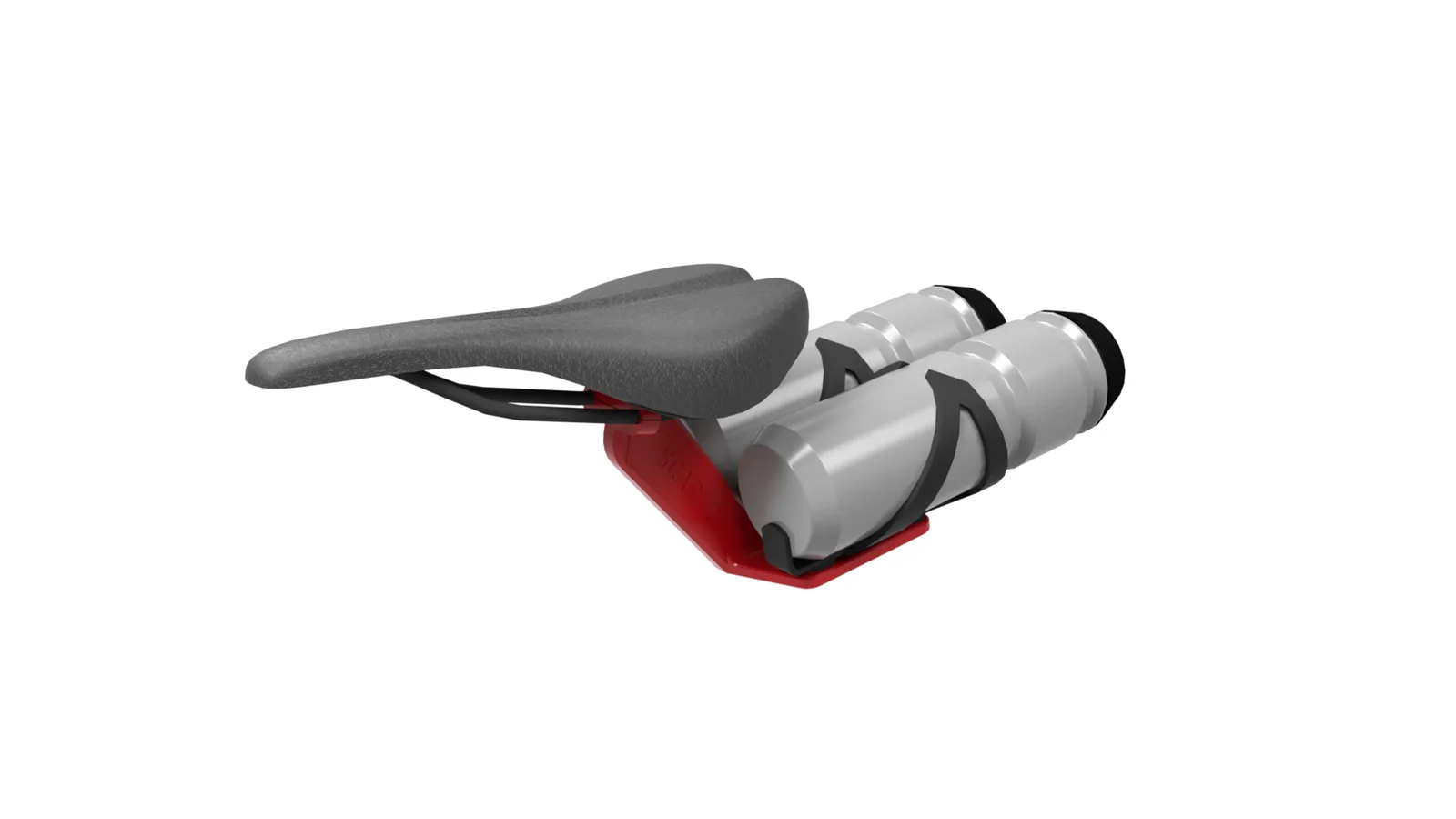 Figure 1. The mount in place under the saddle, loaded with two bottles.
